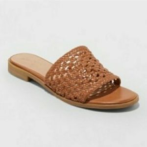 WOVEN CONGAC OPEN TOE ELLEN SLIDE SANDALS
